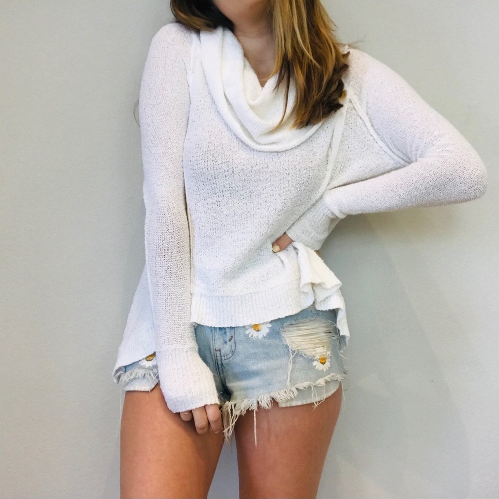 Free People white knit turtleneck white sweater - Picture 1 of 6